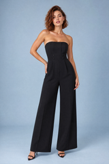 Black Strapless Wide-Leg Jumpsuit