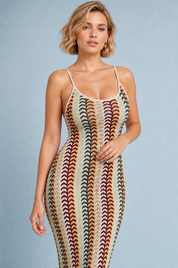 Robe longue rayé dos ouvert | Vue rapprochée | Lounelle Paris