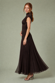 Robe longue marron col maille | Vue de profil | Lounelle Paris