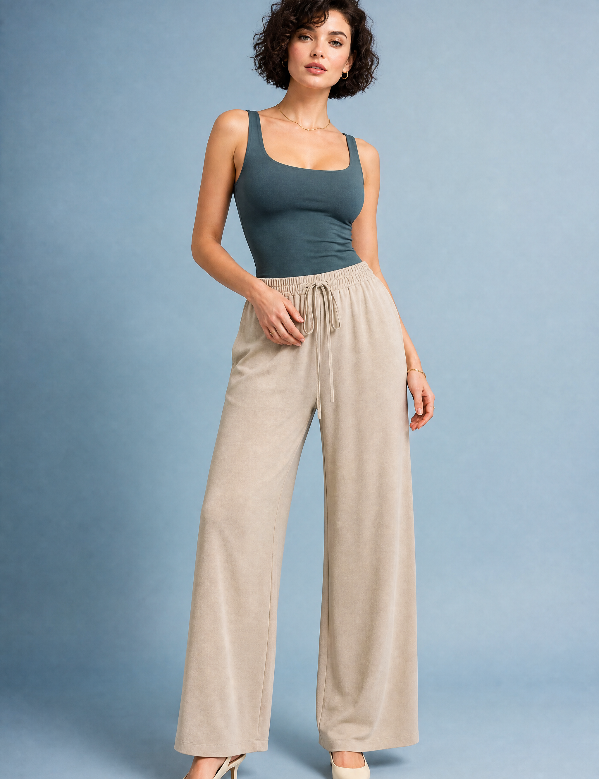 Pantalon large fluide à cordon | Vue de face | Lounelle Paris