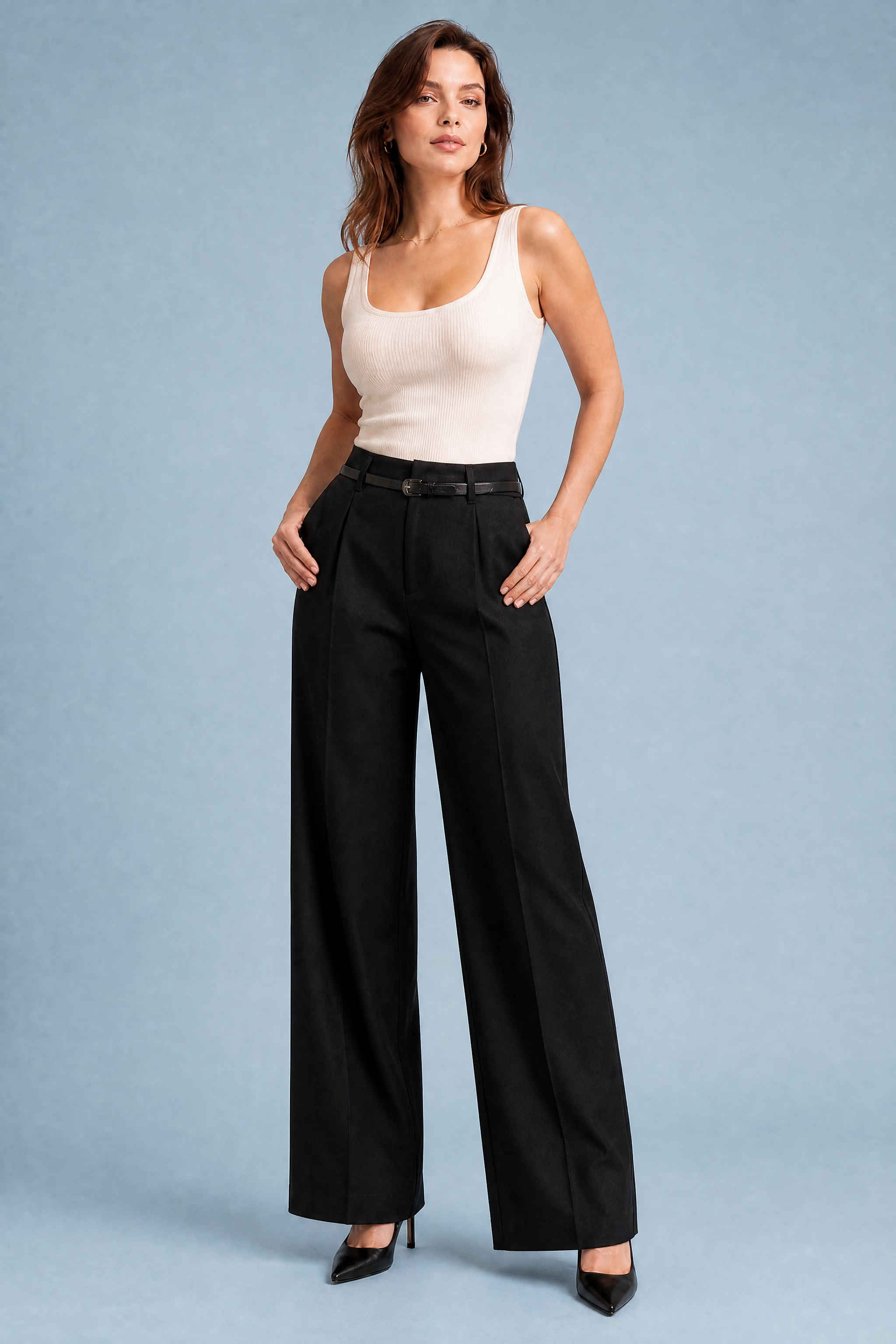 Pantalon large taille haute | Variante Noir | Lounelle Paris