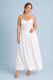 Robe longue blanche bretelles dentelle | Porté sur une autre silhouette | Lounelle Paris