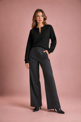 Quilted Split-Neck Sweatshirt