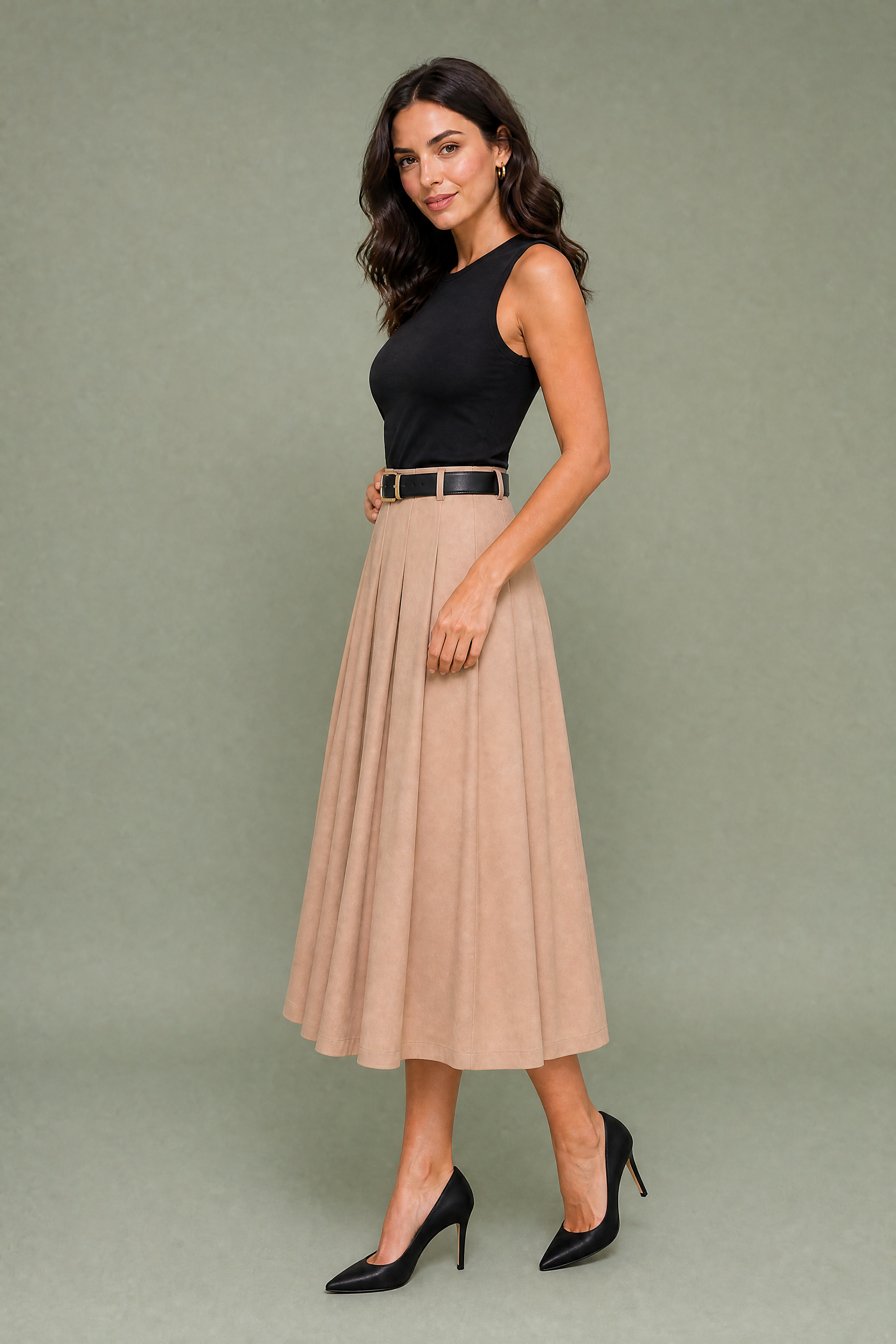 Robe noire bicolore sans manches | Vue de profil | Lounelle Paris
