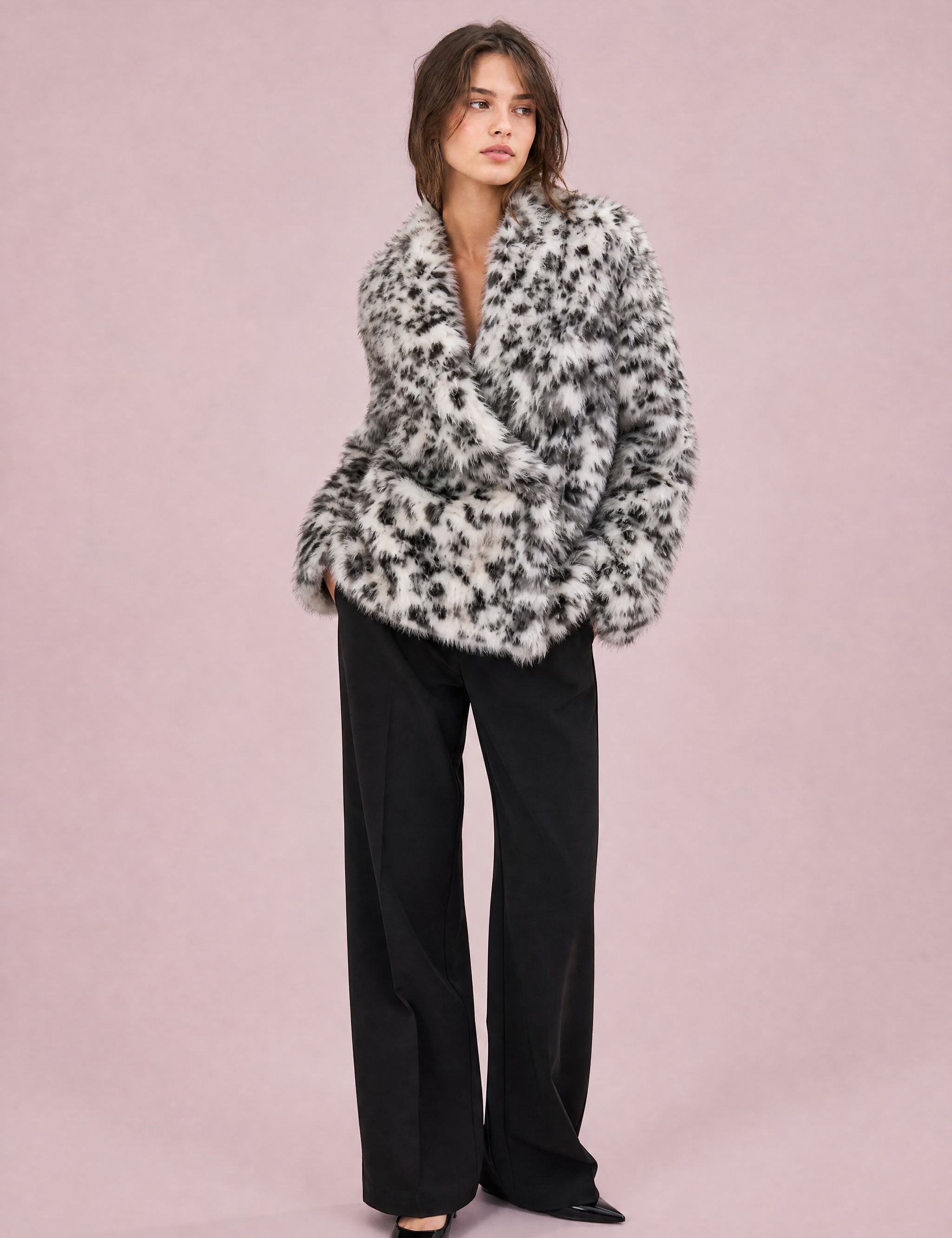 Veste ample fausse fourrure imprimé animalier | Vue de face | Lounelle Paris