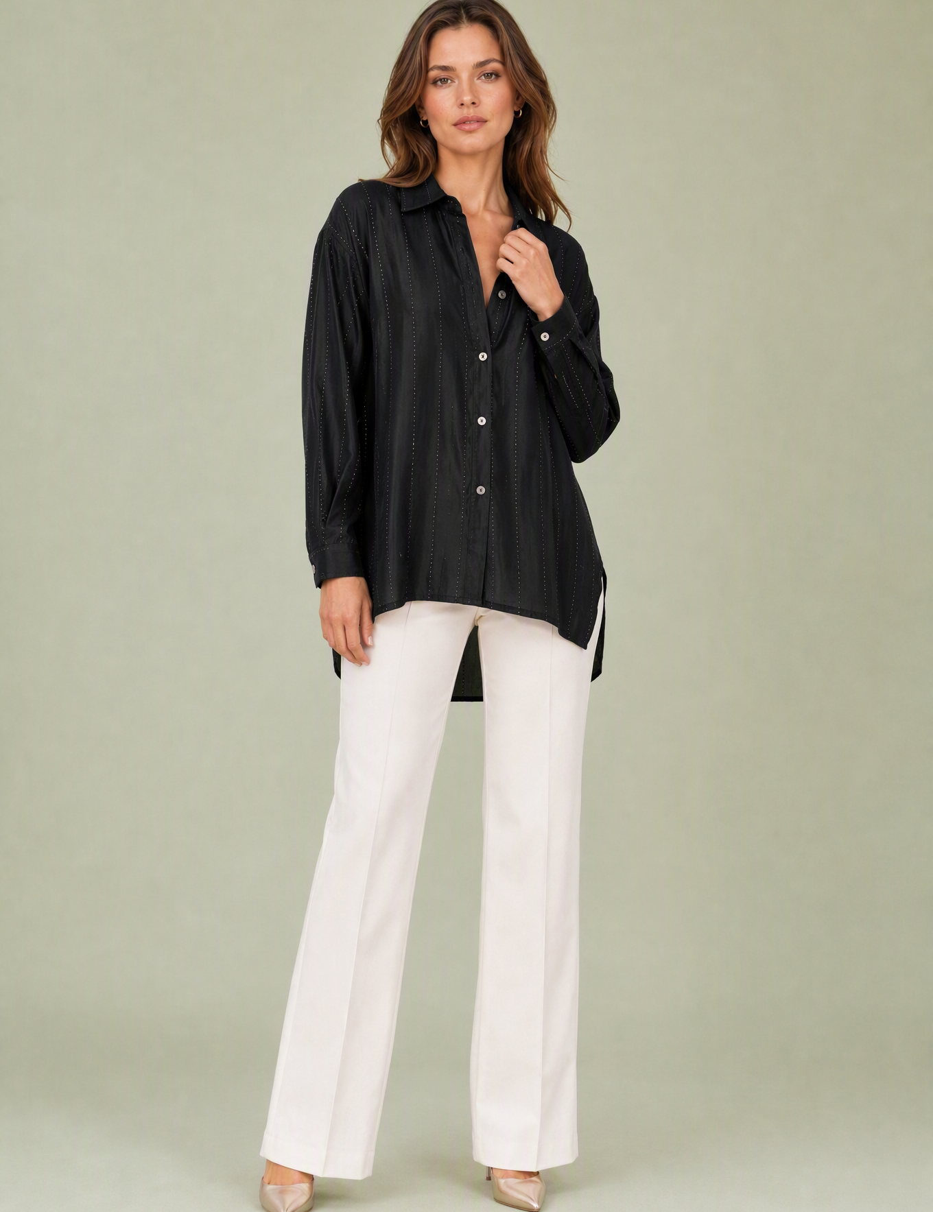 Chemise ample à lignes scintillantes | Variante Noir | Lounelle Paris