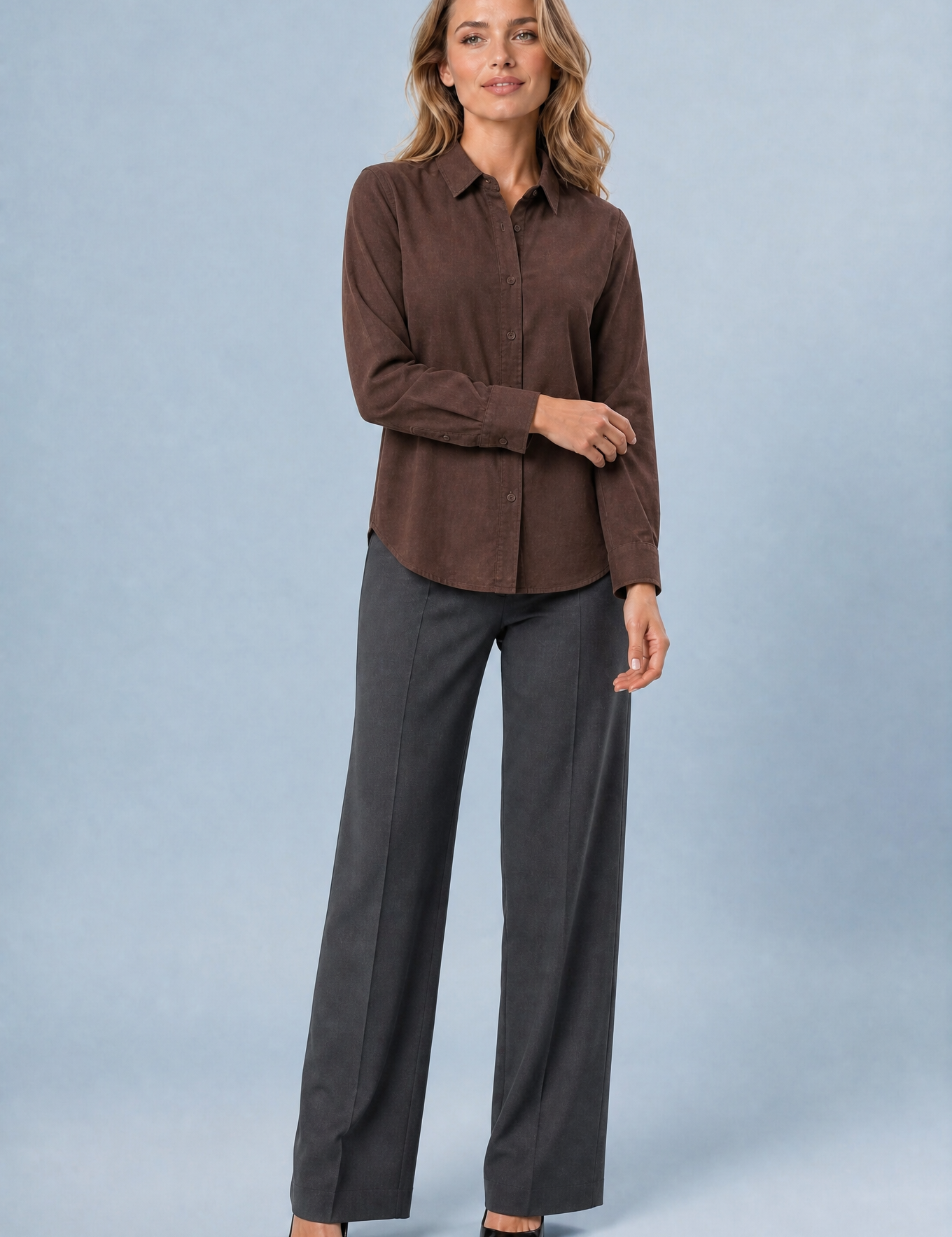 Chemise fluide manches longues | Variante Marron | Lounelle Paris