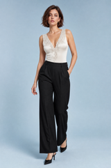 Ivory Satin V-Neck Bodysuit