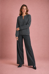 Quilted Split-Neck Sweatshirt
