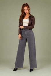 Pantalon cargo ample taille mi-haute | Variante Gris | Lounelle Paris