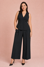 Ensemble noir col V taille haute | Porté sur une autre silhouette | Lounelle Paris