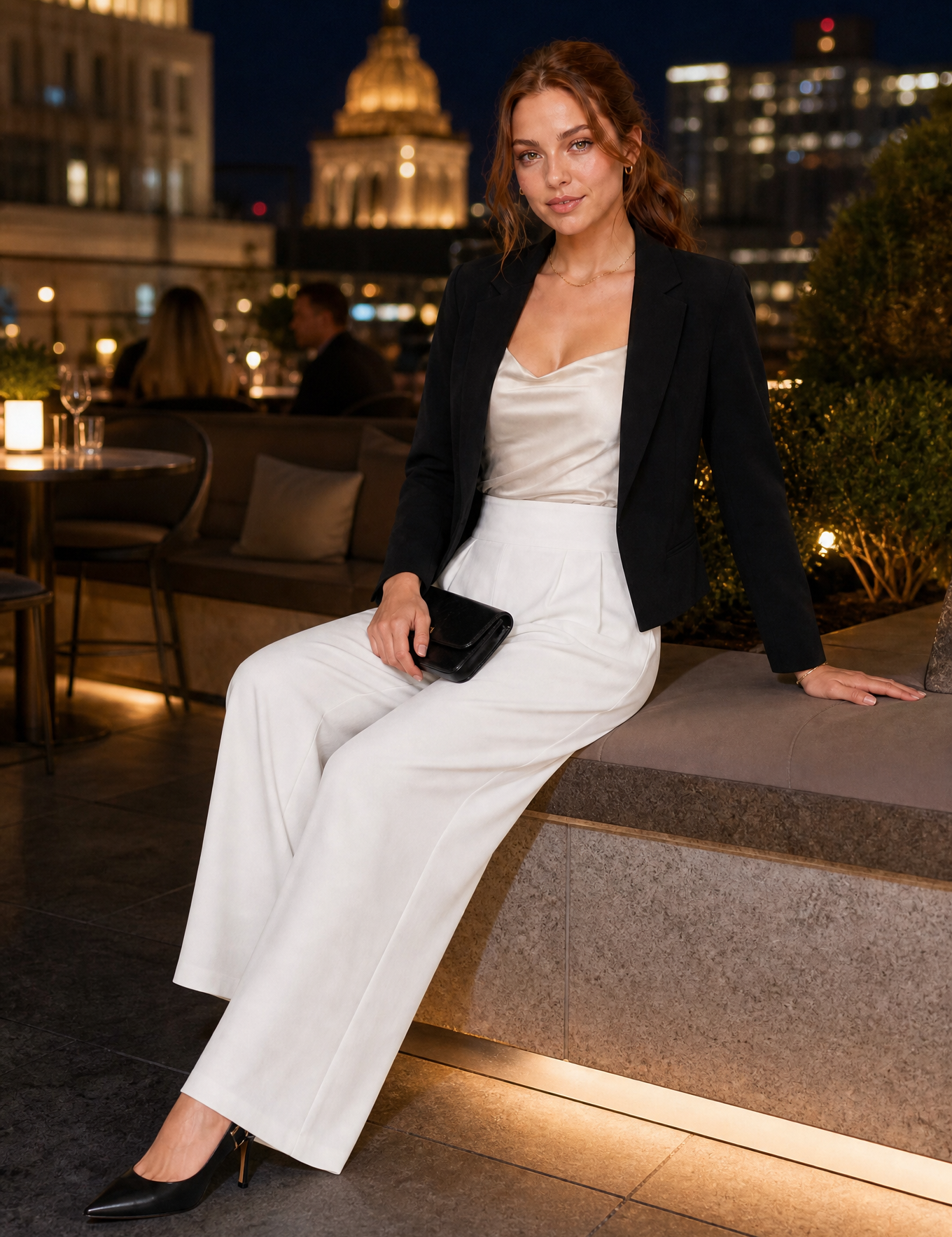 Pantalon large taille haute plissé | Variante Blanc - Lifestyle | Lounelle Paris