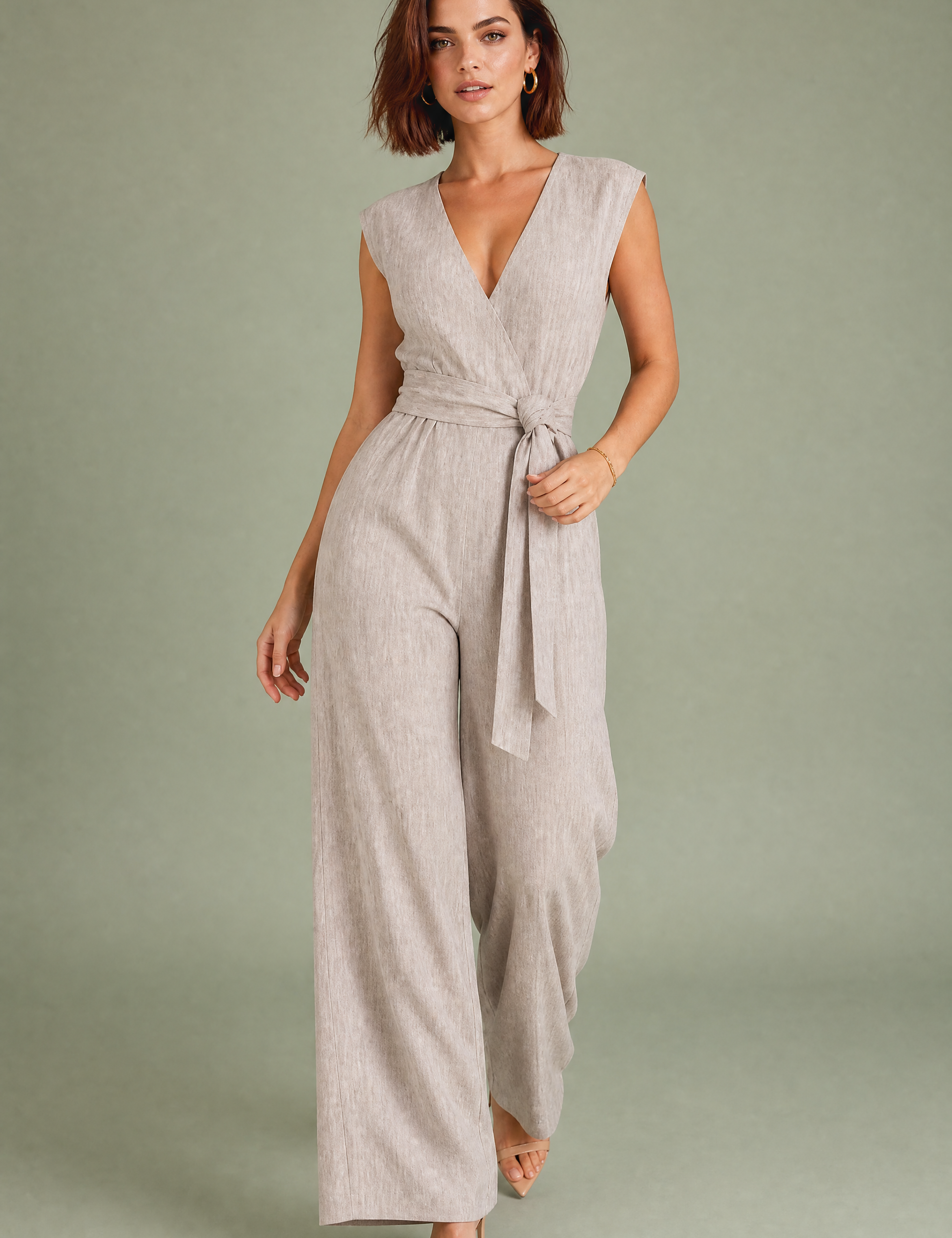 Combinaison pantalon fluide col V | Vue de face | Lounelle Paris