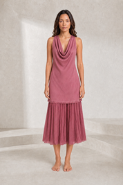 Robe rose drapée sans manches | Lounelle Paris