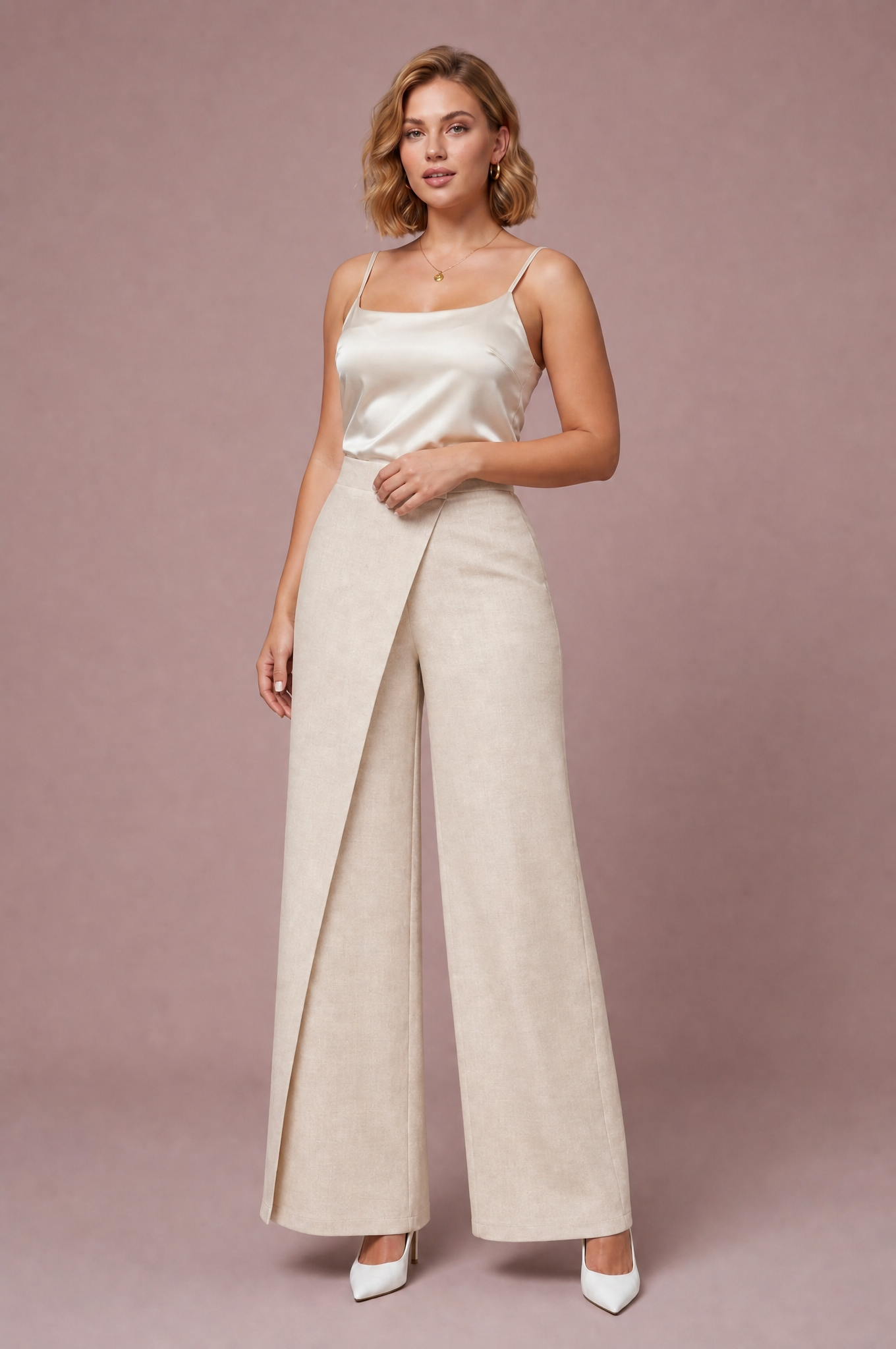 Pantalon taille haute asymétrique | Variante Ecru | Lounelle Paris