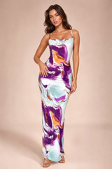Abstract Print Open-Back Maxi Dress