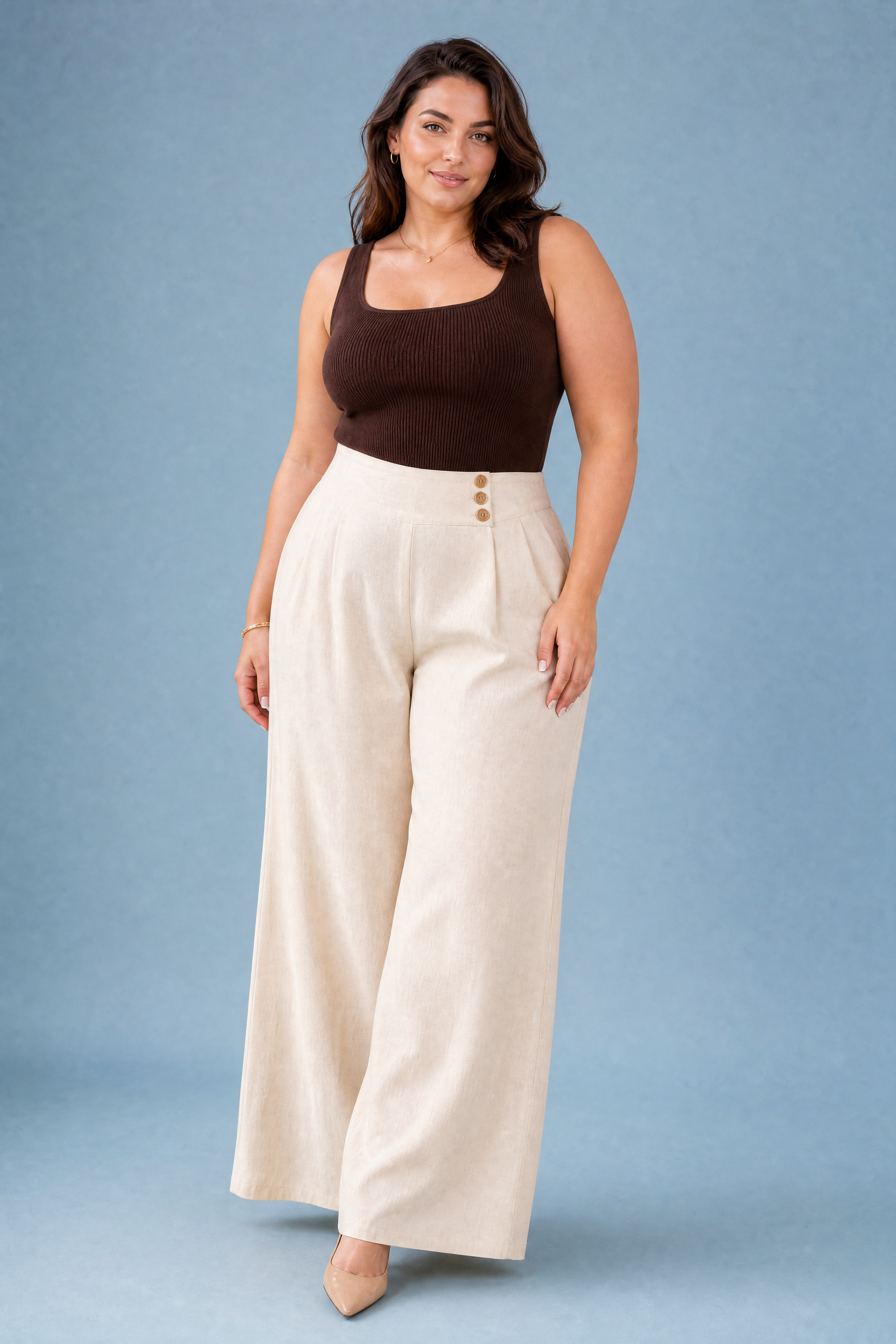 Pantalon palazzo fluide | Porté sur une silhouette plus ronde | Lounelle Paris