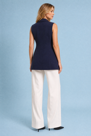 Gilet long style tailleur col en V | Vue de dos | Lounelle Paris