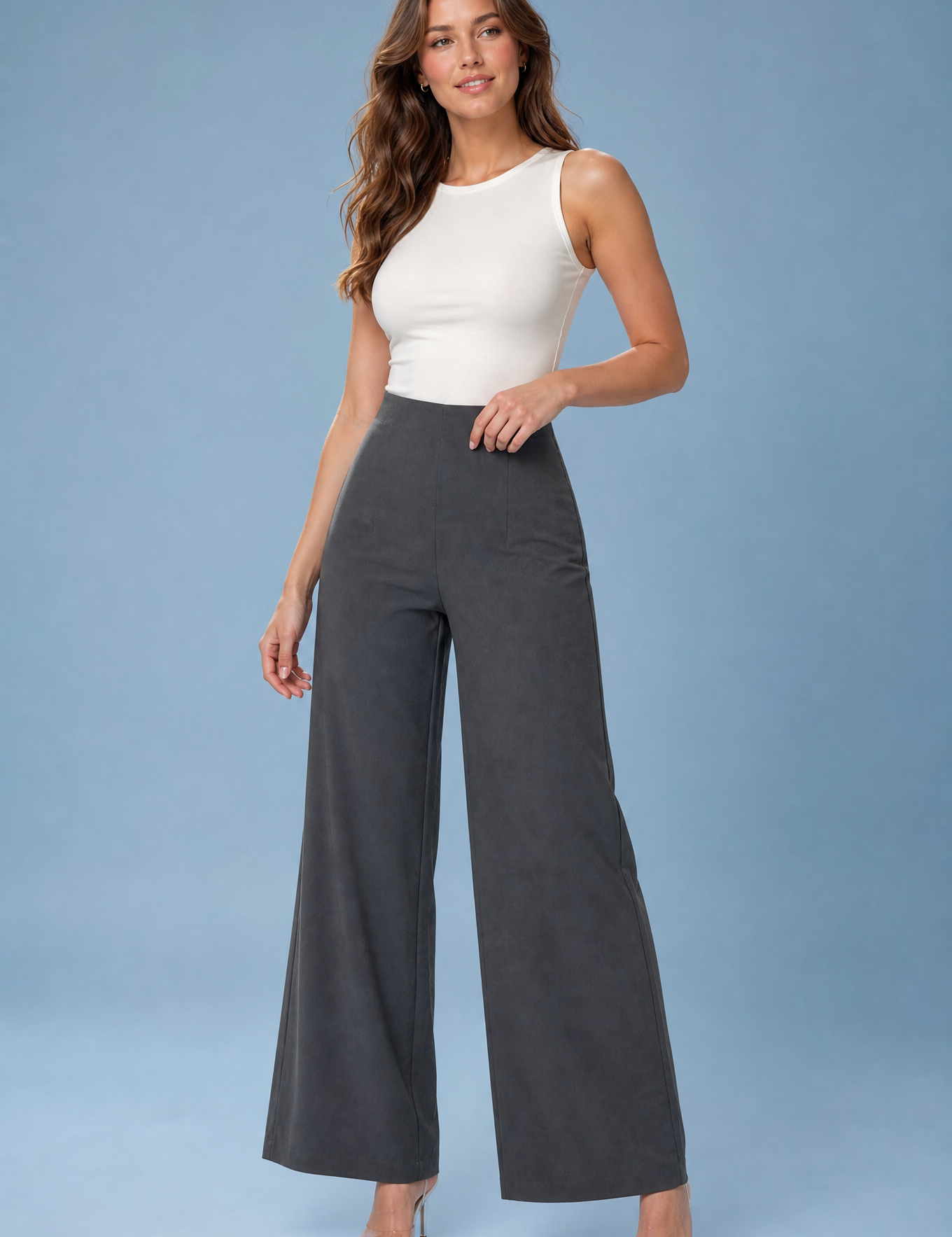 Pantalon large fluide taille haute | Vue de face | Lounelle Paris