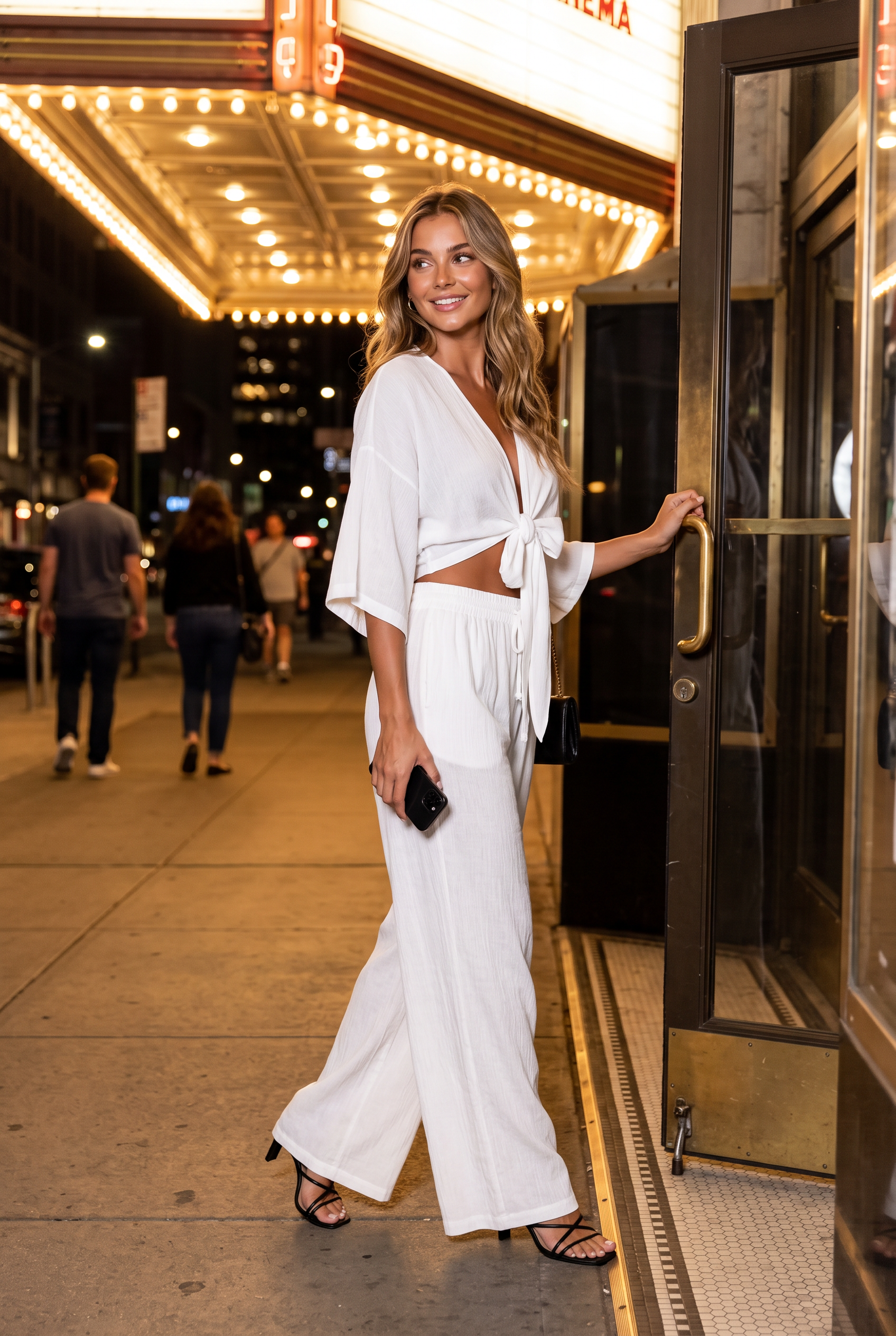 Ensemble crop top noué pantalon large | Variante Blanc - Lifestyle | Lounelle Paris