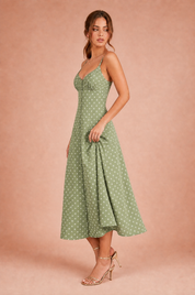 Robe longue verte à pois bretelles | Vue de profil | Lounelle Paris