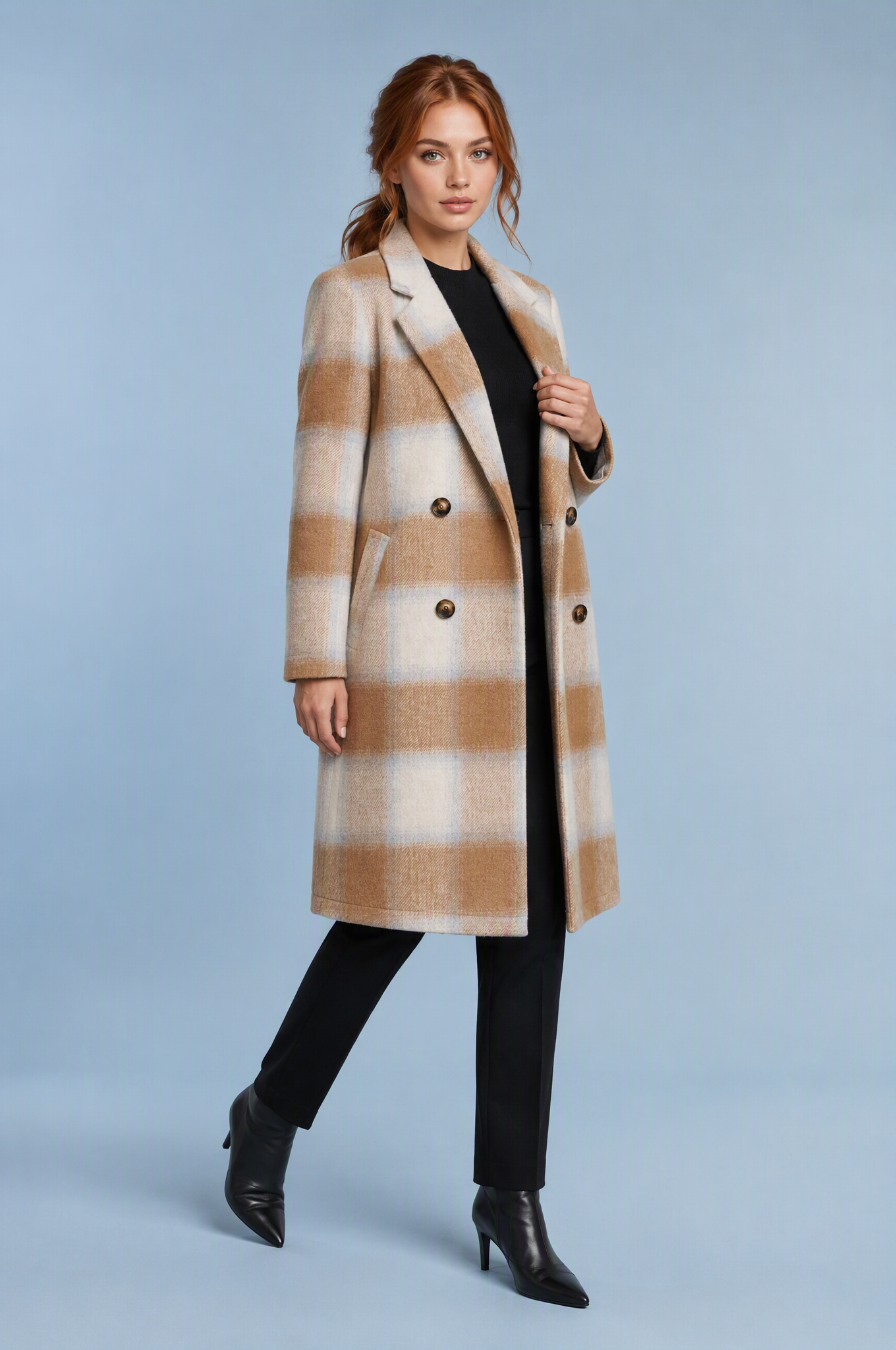 Manteau long à carreaux | Vue de face | Lounelle Paris