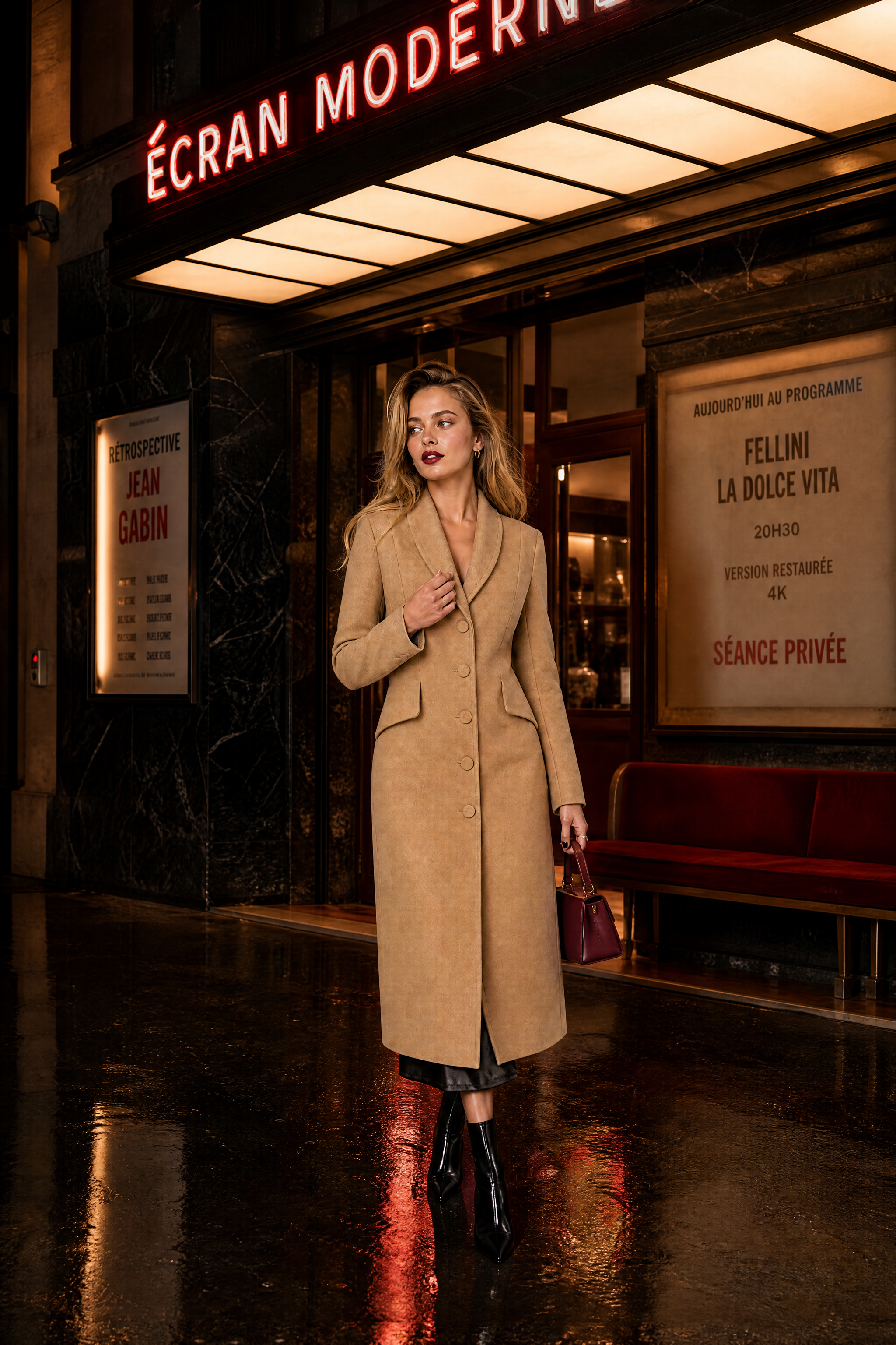 Manteau long cintré à col tailleur | Deuxième photo lifestyle | Lounelle Paris
