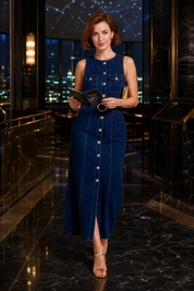 Robe longue bleu foncé sans manches | Deuxième photo lifestyle | Lounelle Paris