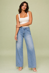 Light Blue Mid-Rise Wide-Leg Jeans