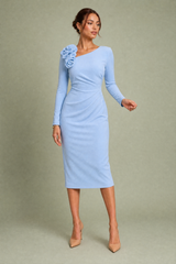 3D Flower Detail Asymmetric Midi Dress
