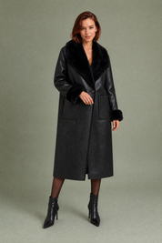Manteau long réversible col duveteux | Variante Noir | Lounelle Paris