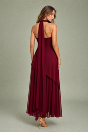 Robe longue asymétrique avec tour de cou | Vue de dos | Lounelle Paris
