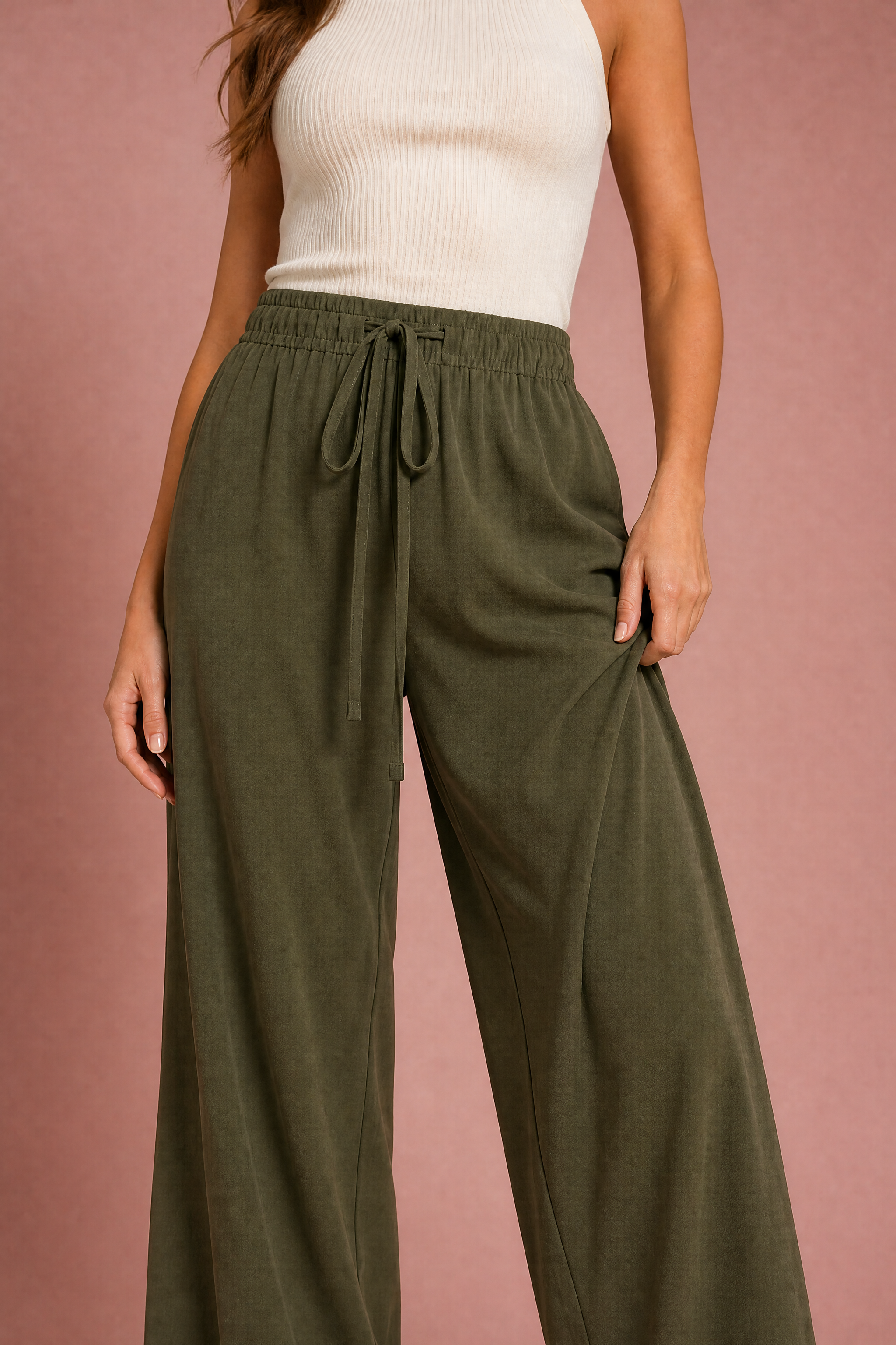 Pantalon fluide large taille cordon | Vue rapprochée | Lounelle Paris