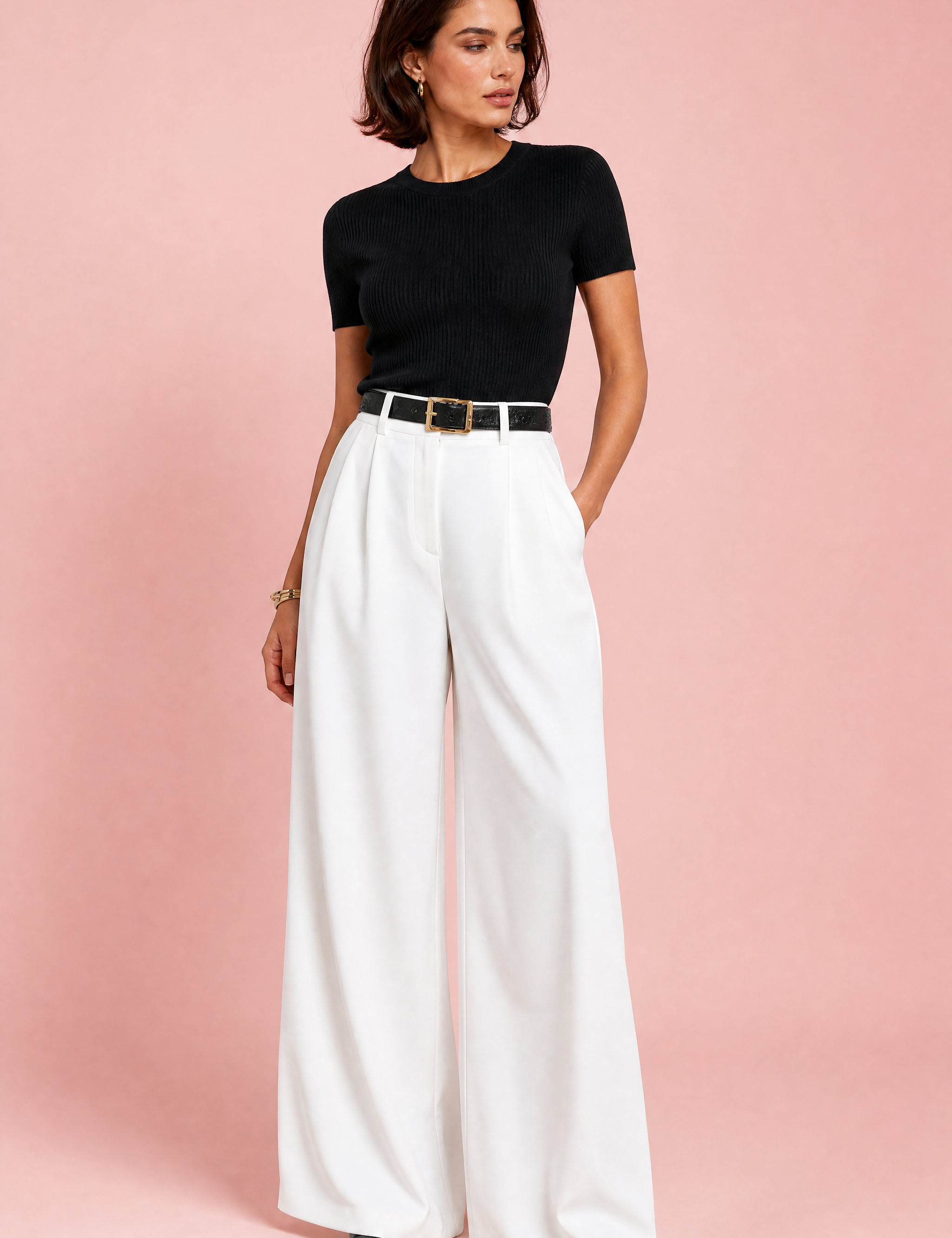 Pantalon taille haute jambes larges | Vue de face | Lounelle Paris