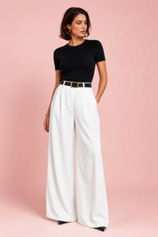 Pantalon taille haute jambes larges | Vue de face | Lounelle Paris