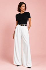 White High-Waisted Wide-Leg Pants