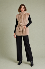 Camel Faux Fur Belted Vest