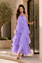Robe longue dos nu à volants | Variante Violet - Lifestyle | Lounelle Paris