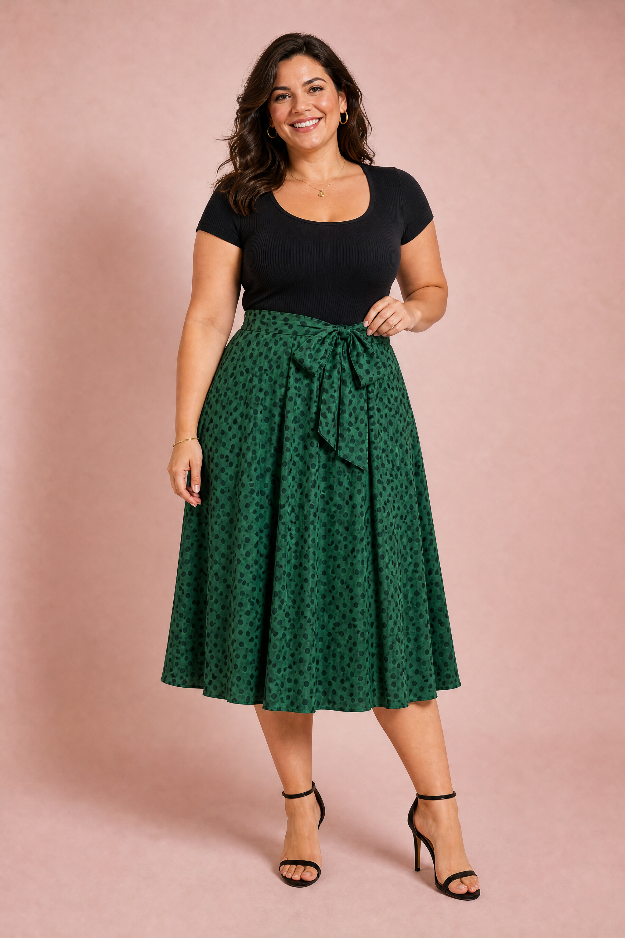 Robe bi-matière à pois | Porté sur une silhouette plus ronde | Lounelle Paris