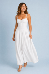White Lace-Trim Strappy Maxi Dress