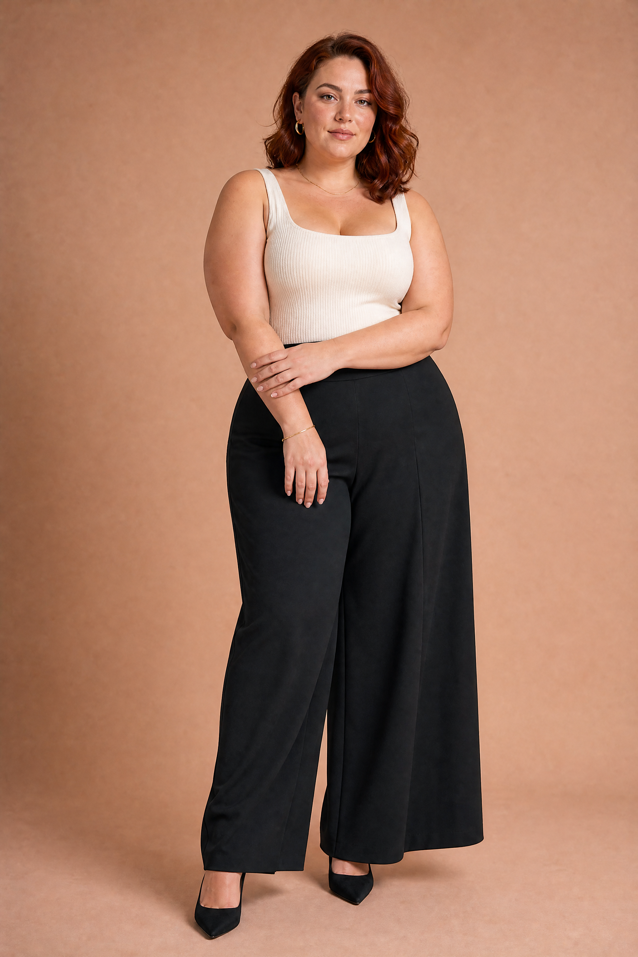Pantalon large taille haute fluide | Porté sur une silhouette plus ronde | Lounelle Paris