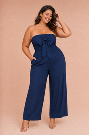 Combinaison bleu marine bandeau dos nu | Porté sur une autre silhouette | Lounelle Paris