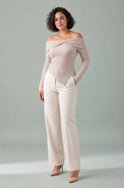 Top beige épaules dénudées asymétrique | Porté sur une autre silhouette | Lounelle Paris