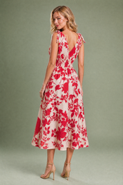 Robe midi rouge fleurie dos nu | Vue de dos | Lounelle Paris