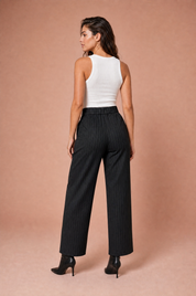 Pantalon tailleur rayé taille haute | Vue de dos | Lounelle Paris