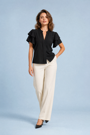 Blouse col V manches volantées | Vue de face | Lounelle Paris