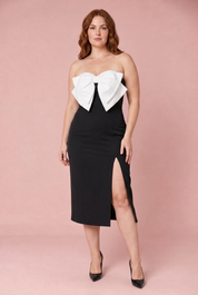 Robe noire à nœud fendue | Porté sur une autre silhouette | Lounelle Paris