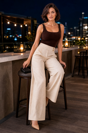 Pantalon palazzo fluide | Variante Beige - Lifestyle | Lounelle Paris