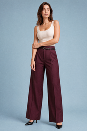Pantalon large taille haute | Variante Bordeaux | Lounelle Paris