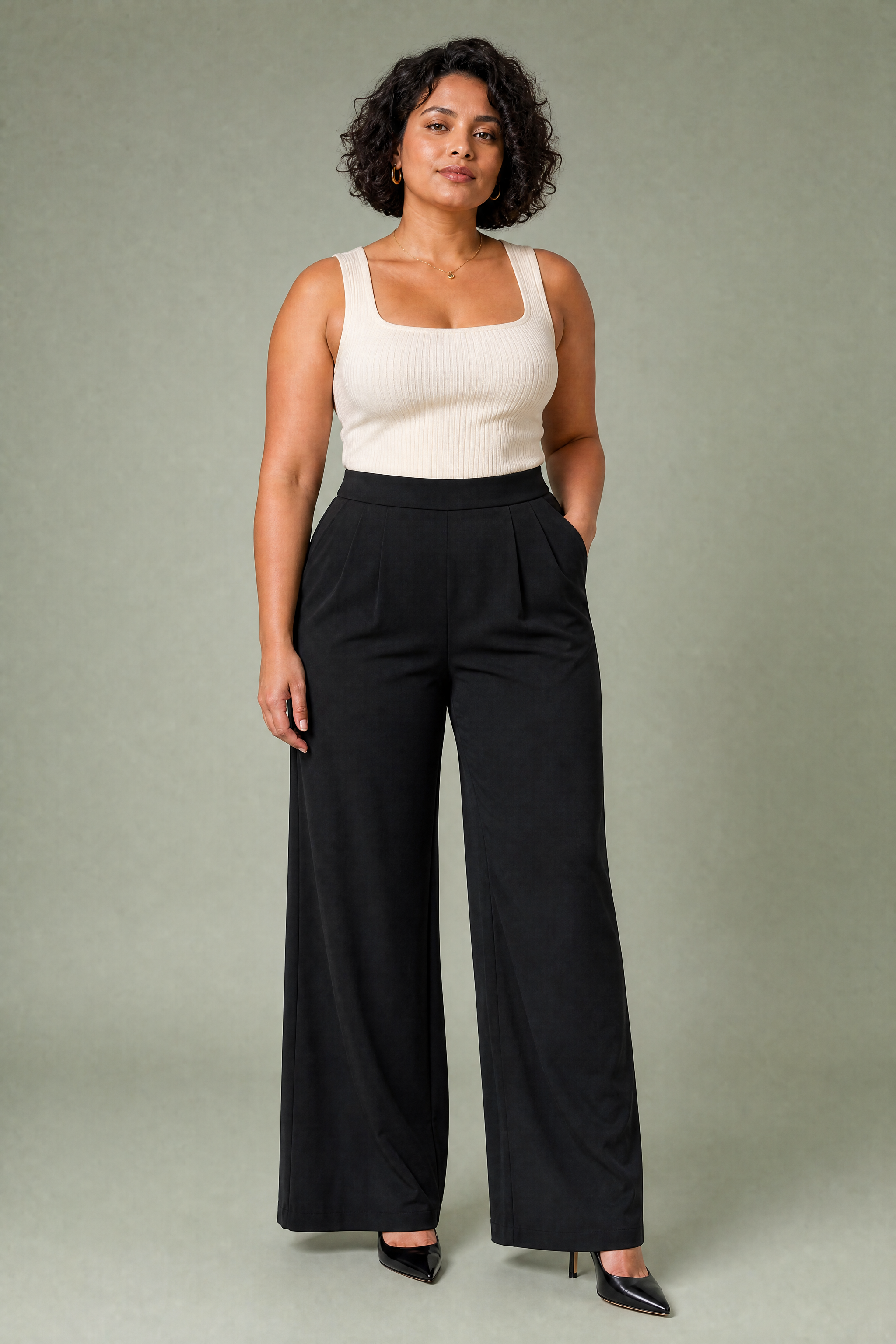 Pantalon large taille haute | Porté sur une autre silhouette | Lounelle Paris